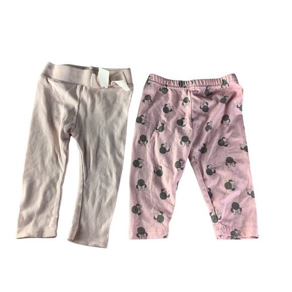 Baby Girl 2 Pc  Leggings 3-6M Pink & Minnie Mouse Print Cotton Blend - Picture 1 of 9